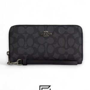 Coach Long Zip Around Wallet In Signature Canvas Style Grey x Black No. CW778 - Image 1