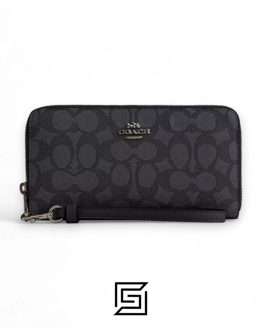 Coach Long Zip Around Wallet In Signature Canvas Style Grey x Black No. CW778 - Image 1