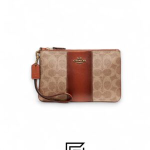 ⁦Coach Small Wristlet In Colorblock Signature Canva Brown x Brown No. F32445⁩ - الصورة ⁦1⁩