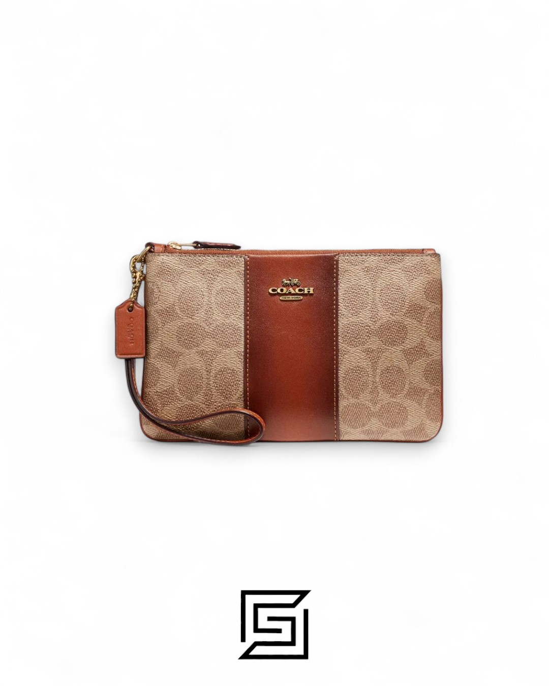 ⁦Coach Small Wristlet In Colorblock Signature Canva Brown x Brown No. F32445⁩ - الصورة ⁦1⁩