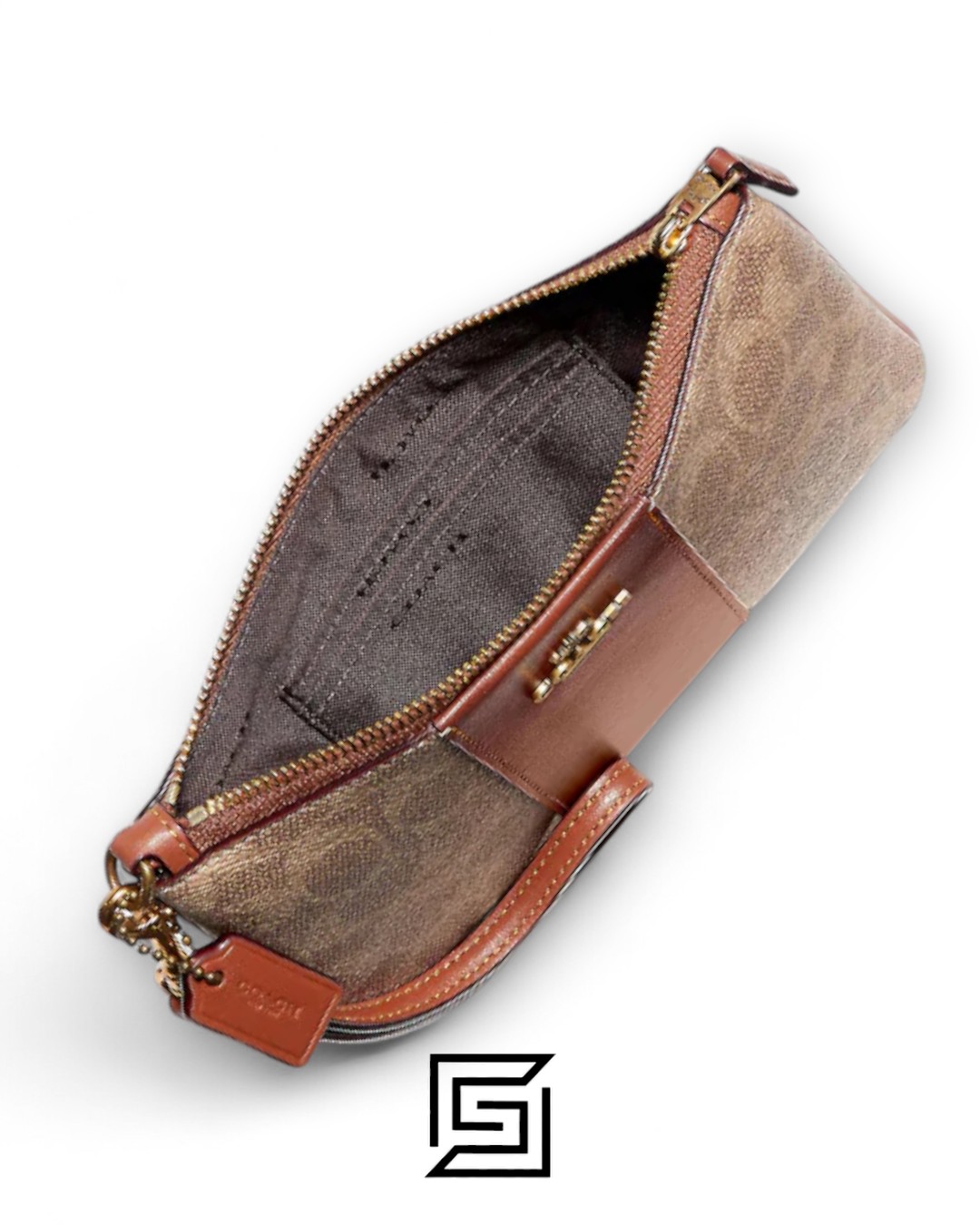 ⁦Coach Small Wristlet In Colorblock Signature Canva Brown x Brown No. F32445⁩ - الصورة ⁦2⁩