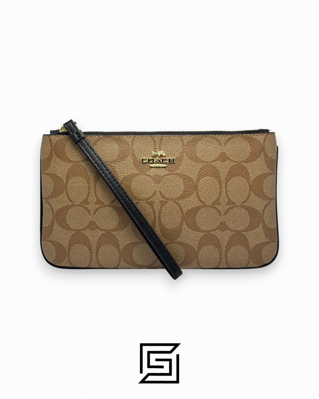 Coach Large Wristlet In Signature Canvas Khaki x Black Style No. F58695 - Image 1