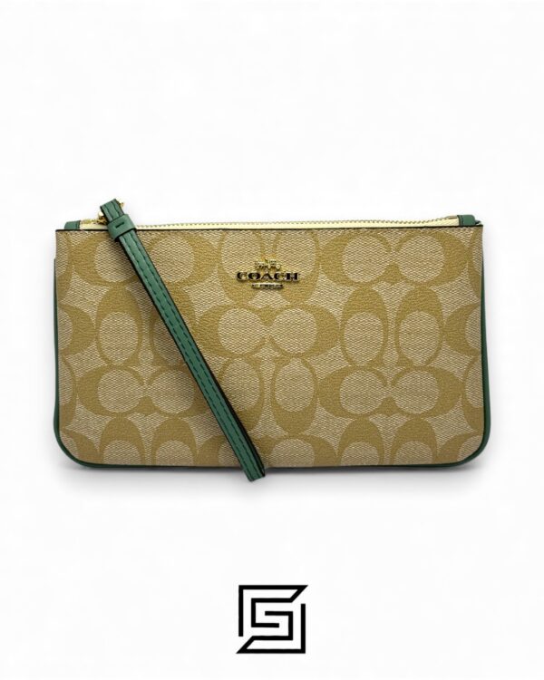 Coach Large Wristlet In Signature Canvas Khaki x Blue Style No. F58695