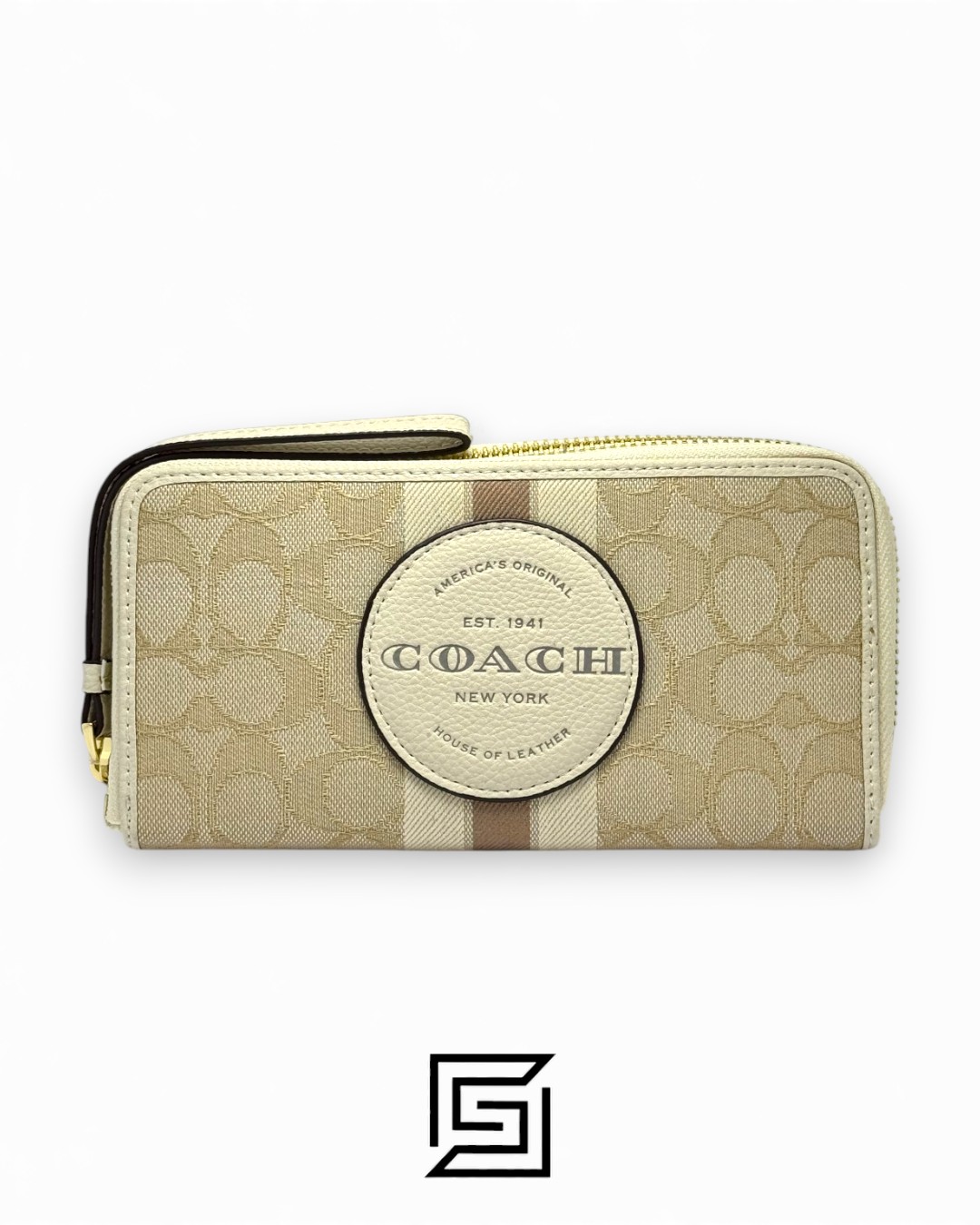 Coach Dempsey Large Phone Wallet In Signature Jacquard With Stripe And Coach Patch Khaki Style No. C9073 - Image 1