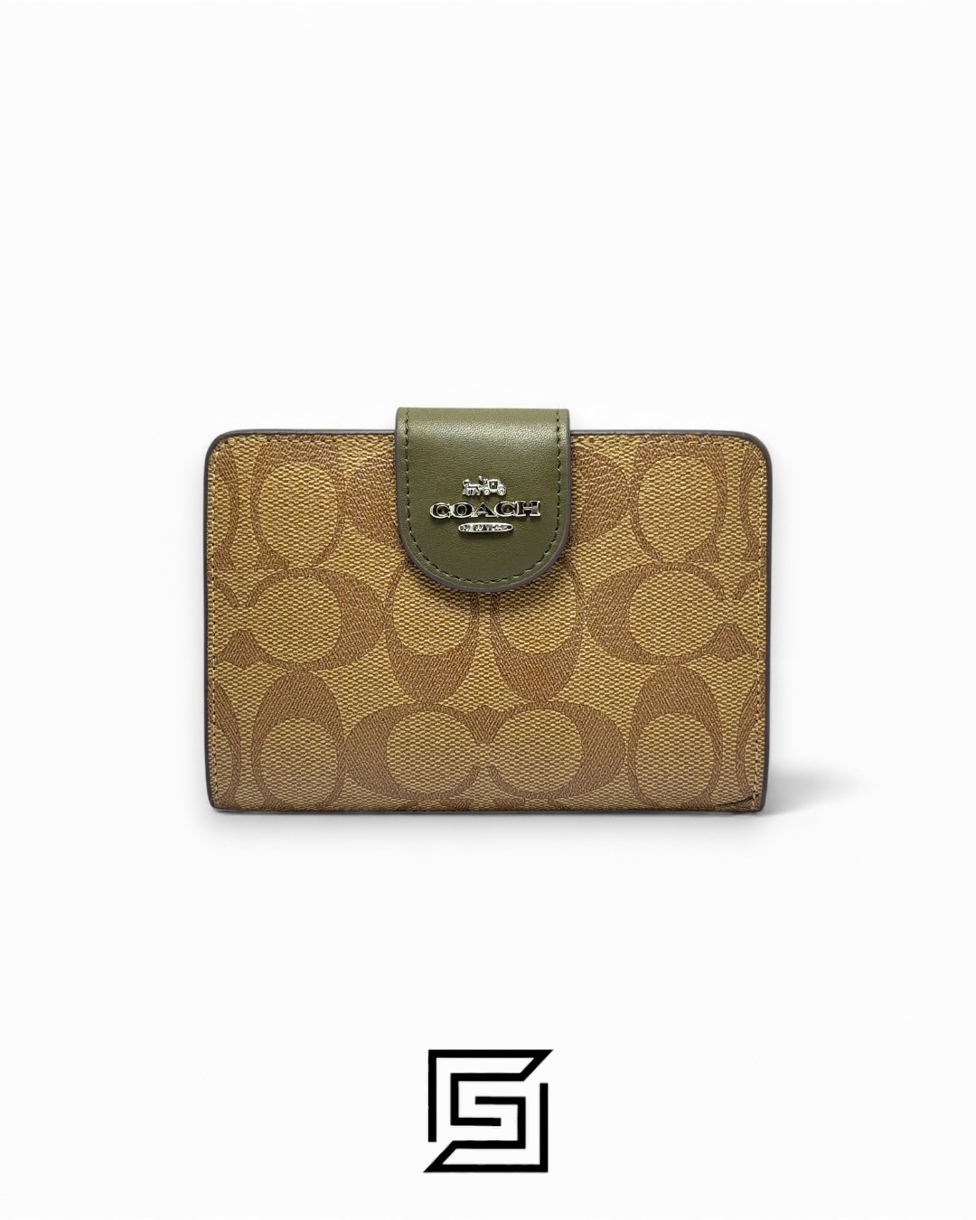 Coach Medium Corner Zip Wallet In Signature Canvas Green Style No. C0082 - Image 1