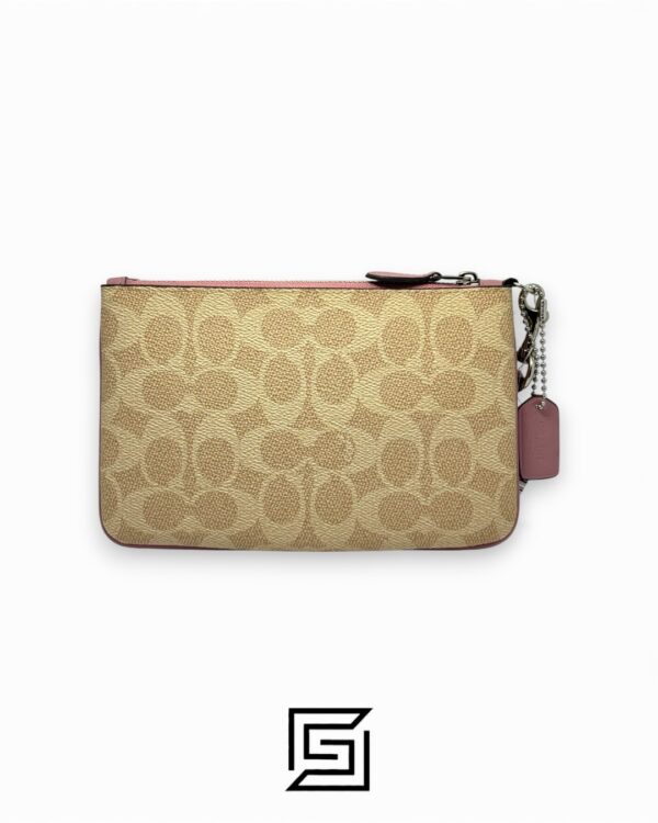 Coach Small Wristlet In Colorblock Signature Canva Khaki x Pink No. F32445