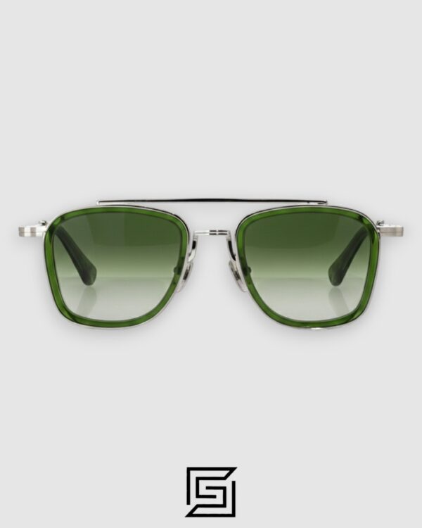 John Dalia BARD C107 Green Lenses and Green Frame Silver Metal Sunglasses