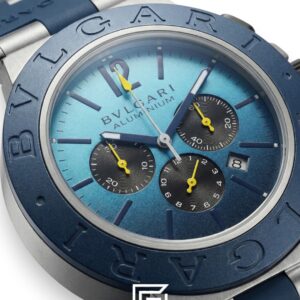 Bvlgari Aluminium Chronograph Blue Dial White Band Men’s Watch - Image 3