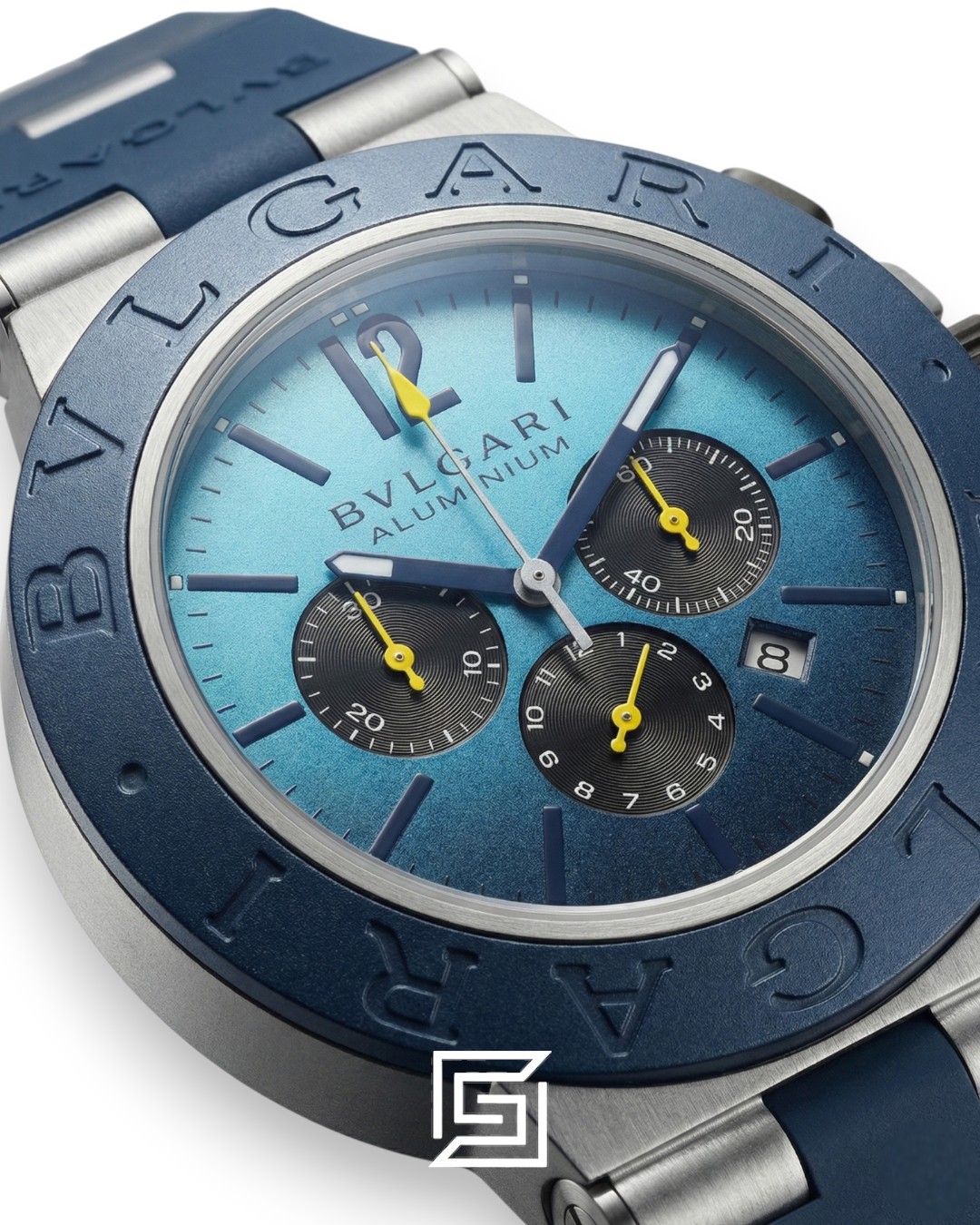 Bvlgari Aluminium Chronograph Blue Dial White Band Men’s Watch - Image 3