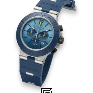 Bvlgari Aluminium Chronograph Blue Dial White Band Men’s Watch - Image 4