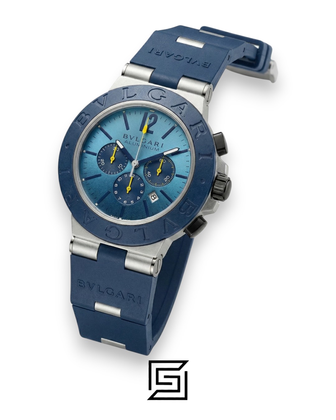 Bvlgari Aluminium Chronograph Blue Dial White Band Men’s Watch - Image 4
