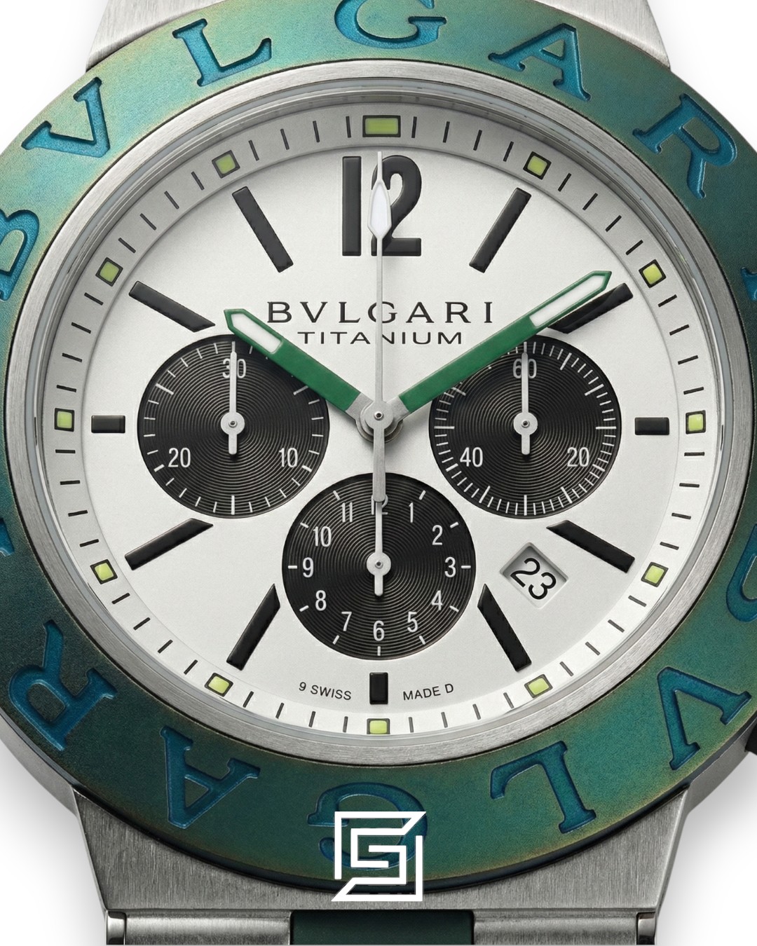 Bvlgari Aluminium Chronograph White Dial Green Band Men’s Watch - Image 3