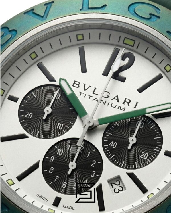 Bvlgari Aluminium Chronograph White Dial Green Band Men’s Watch