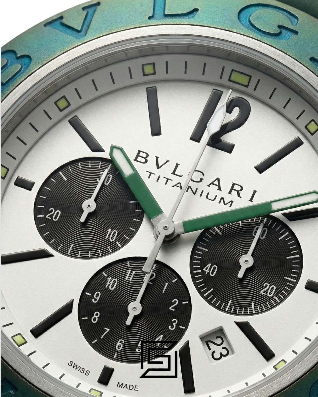 Bvlgari Aluminium Chronograph White Dial Green Band Men’s Watch - Image 2