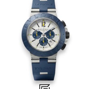 Bvlgari Aluminium Chronograph White Dial Blue Band Men’s Watch - Image 1
