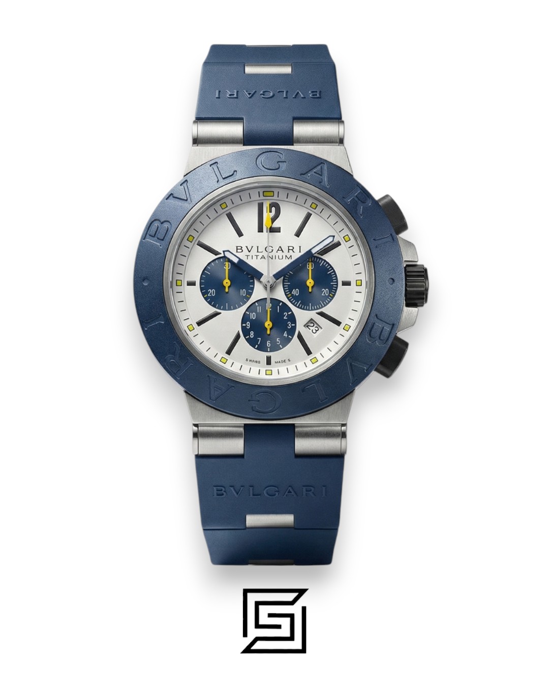 Bvlgari Aluminium Chronograph White Dial Blue Band Men’s Watch - Image 1