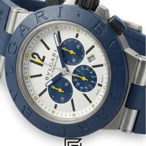 Bvlgari Aluminium Chronograph White Dial Blue Band Men’s Watch - Image 3