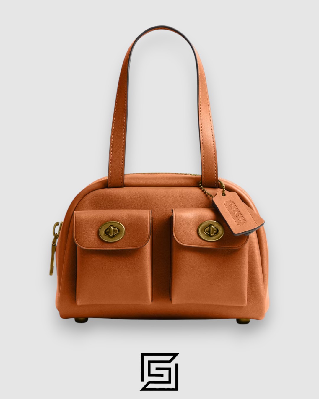 ⁦Coach Twin Turnlock Bag 20 Light Brown Style Number CCC55⁩ - الصورة ⁦1⁩