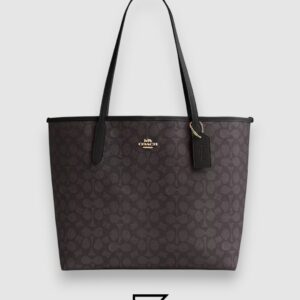 Coach City Tote Bag In Signature Canvas Dark Brown Style Number 5696 - Image 1