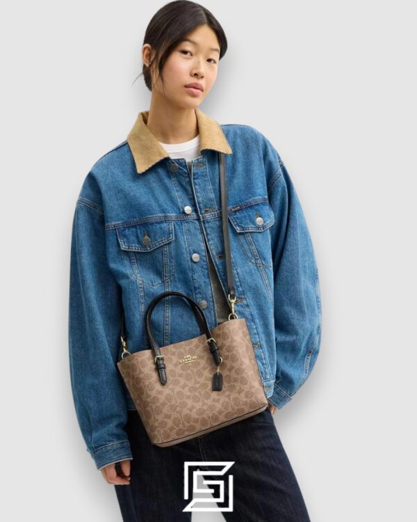 Mollie Tote Bag In Signature Canvas Brown Black Hand 1665