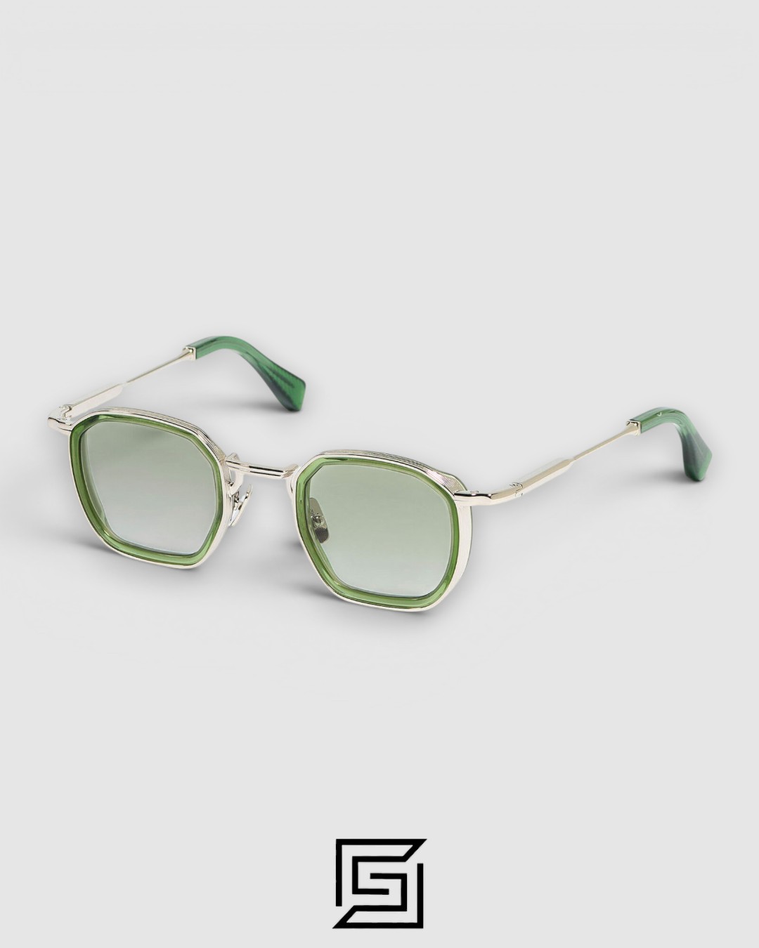 John Dalia LEO2 C164 Green/Silver Full-Rim Sunglasses with Green Lenses - Image 4