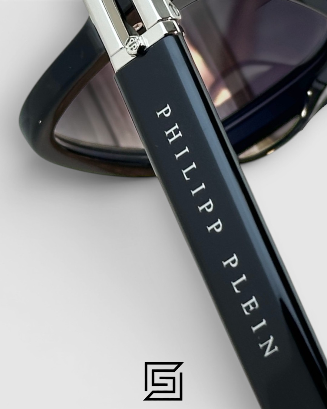 Philipp Plein LIGHT FIGHTER VPP021 Black Frame Sunglasses with Black Lenses and Silver Details - Image 4