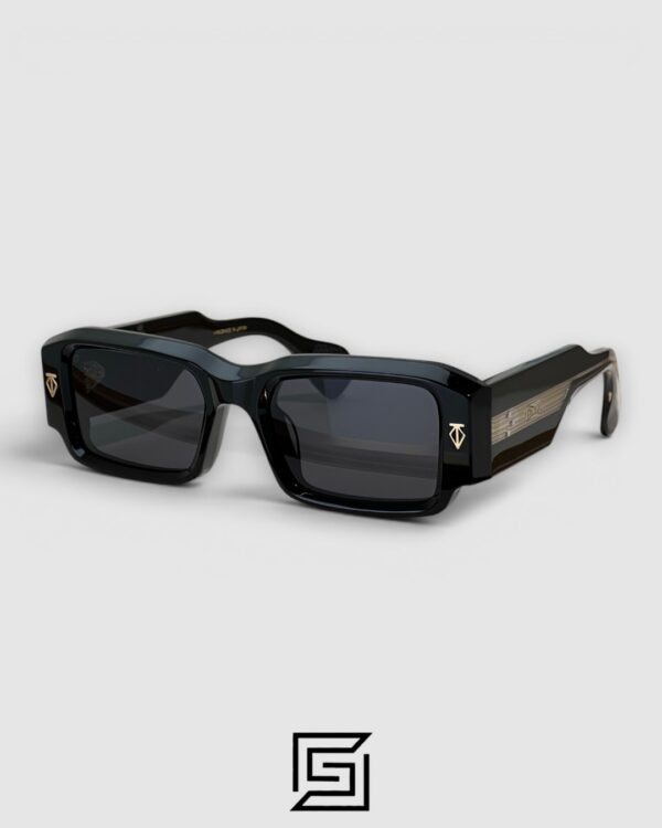 ROSSI Black Frame Blue Lenses Gold Arm